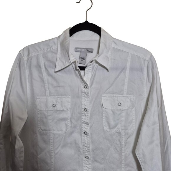 Chicos Platinum Top Womens M White Snap Front Shirt 100% Cotton Casual Career - Picture 3 of 7